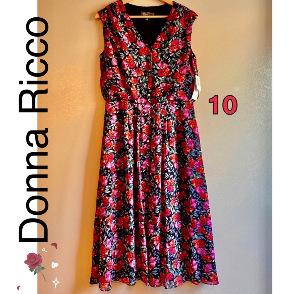 NWT 10 Donna Ricco sleeveless blouson drape chiffon shirt front brass buttons